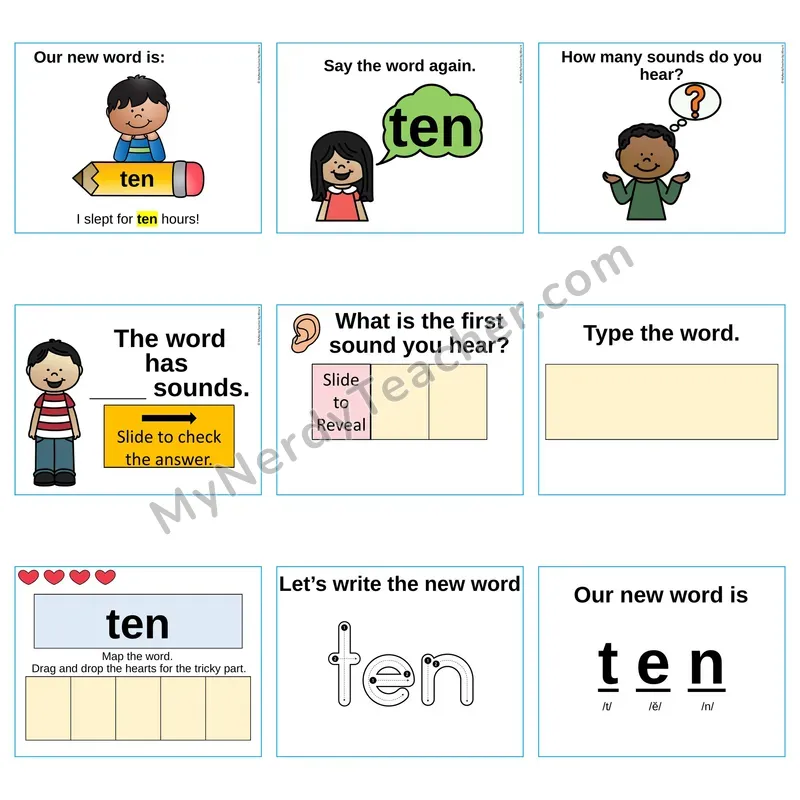 Heart Word Slides Sight Word — ten (Editable PowerPoint Lesson)