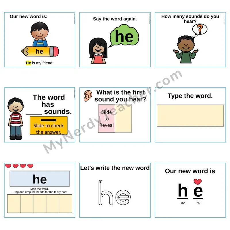 Heart Word Slides Sight Word — he (Editable PowerPoint Lesson)