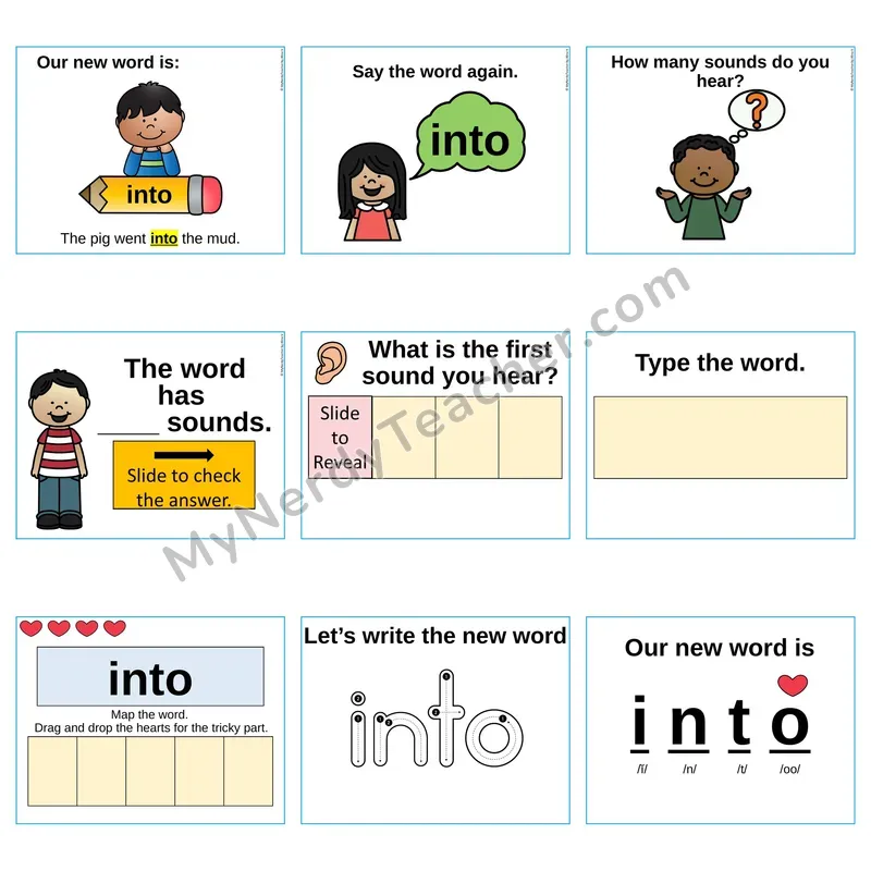 Heart Word Slides Sight Word — into (Editable PowerPoint Lesson)