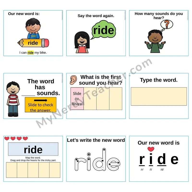 Heart Word Slides Sight Word — ride (Editable PowerPoint Lesson)