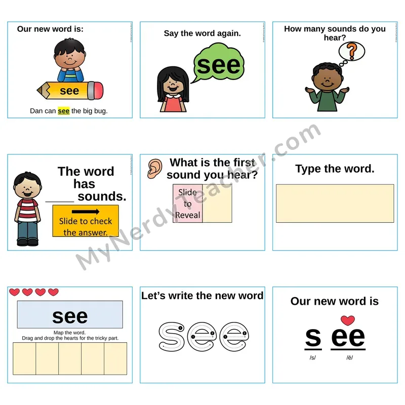 Heart Word Slides Sight Word — see (Editable PowerPoint Lesson)