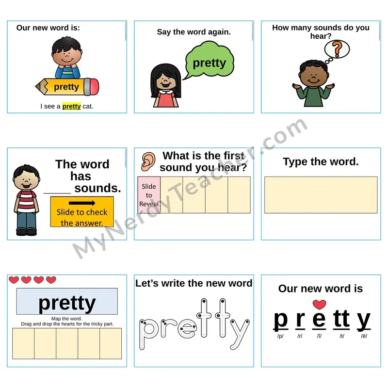 Heart Word Slides Sight Word — pretty (Editable PowerPoint Lesson)
