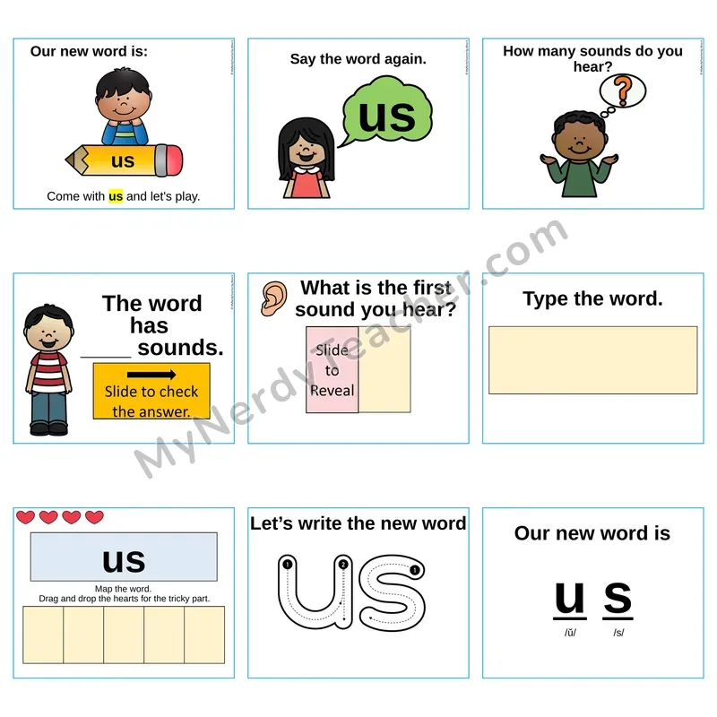 Heart Word Slides Sight Word — us (Editable PowerPoint Lesson)