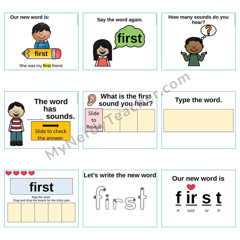 Heart Word Slides Sight Word — first (Editable PowerPoint Lesson)