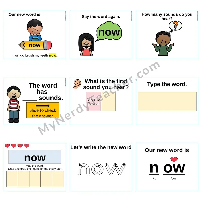 Heart Word Slides Sight Word — now (Editable PowerPoint Lesson)