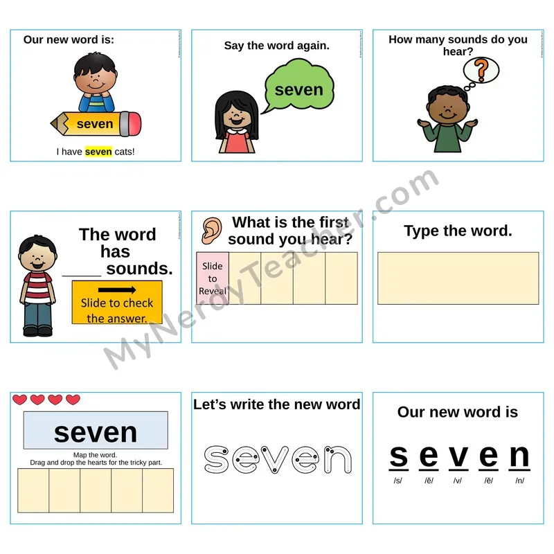 Heart Word Slides Sight Word — seven (Editable PowerPoint Lesson)