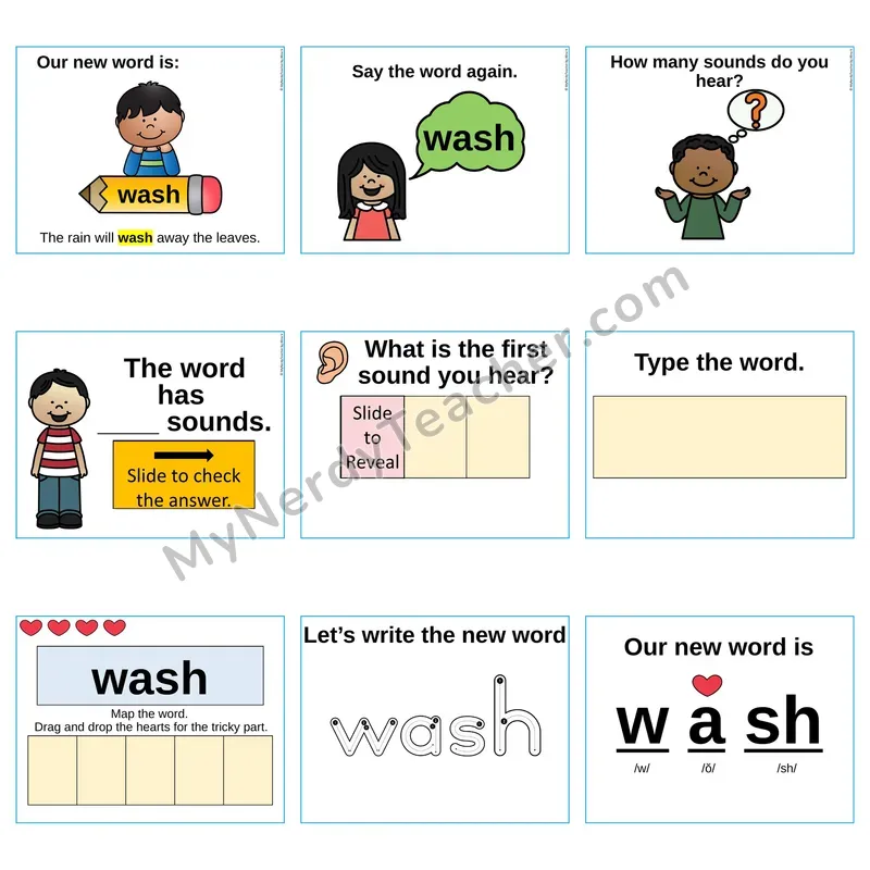 Heart Word Slides Sight Word — wash (Editable PowerPoint Lesson)
