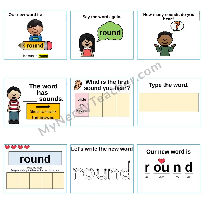 Heart Word Slides Sight Word — round (Editable PowerPoint Lesson)