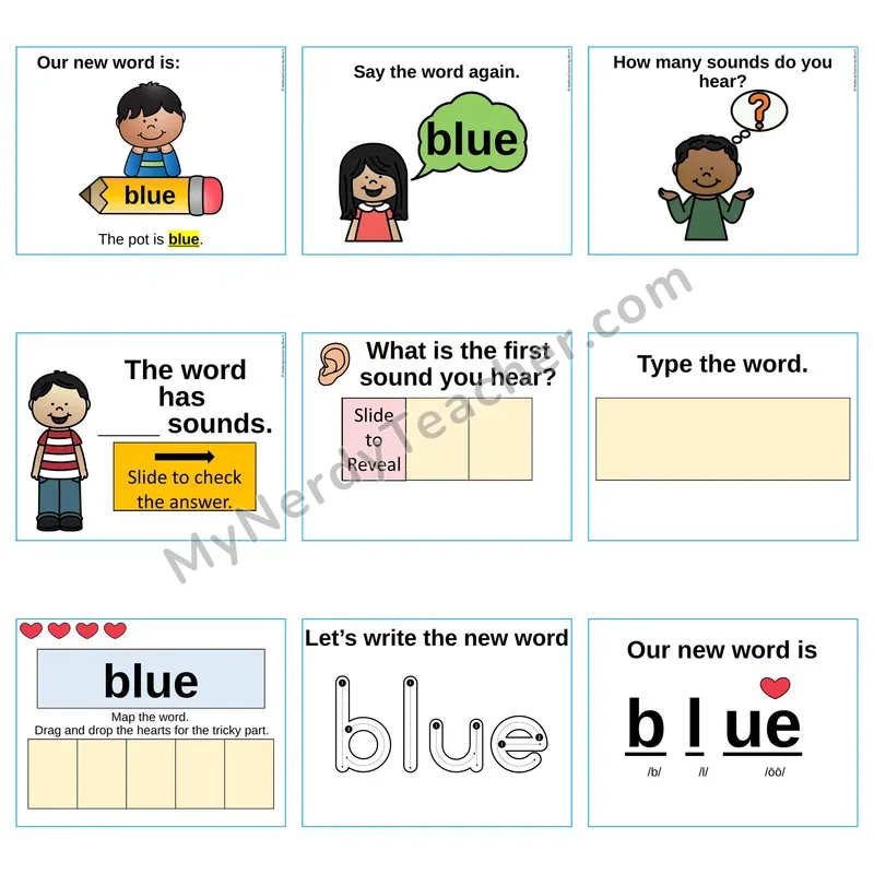 Heart Word Slides Sight Word — blue (Editable PowerPoint Lesson)