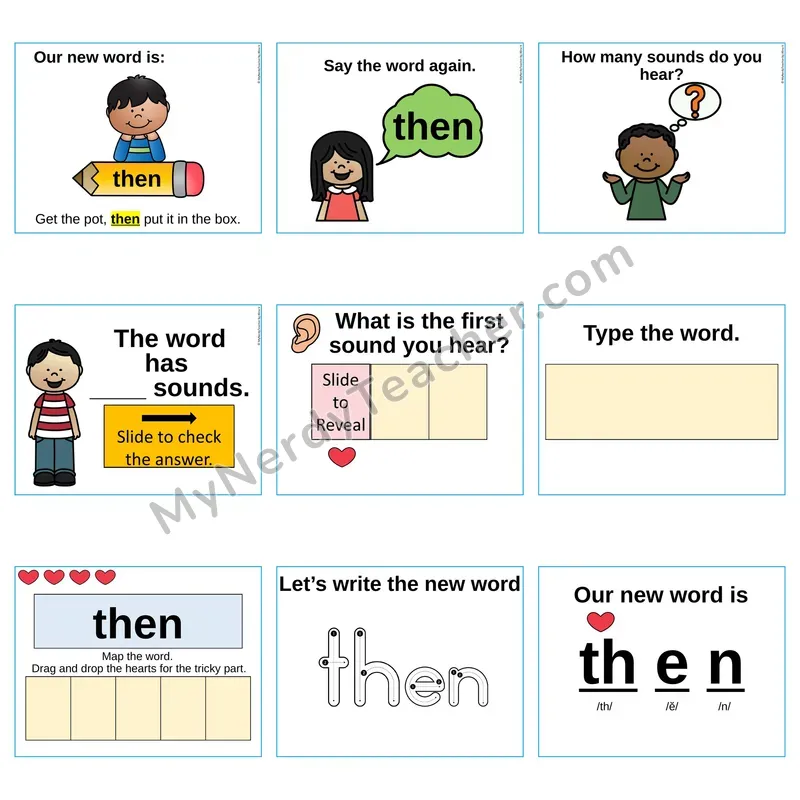 Heart Word Slides Sight Word — then (Editable PowerPoint Lesson)