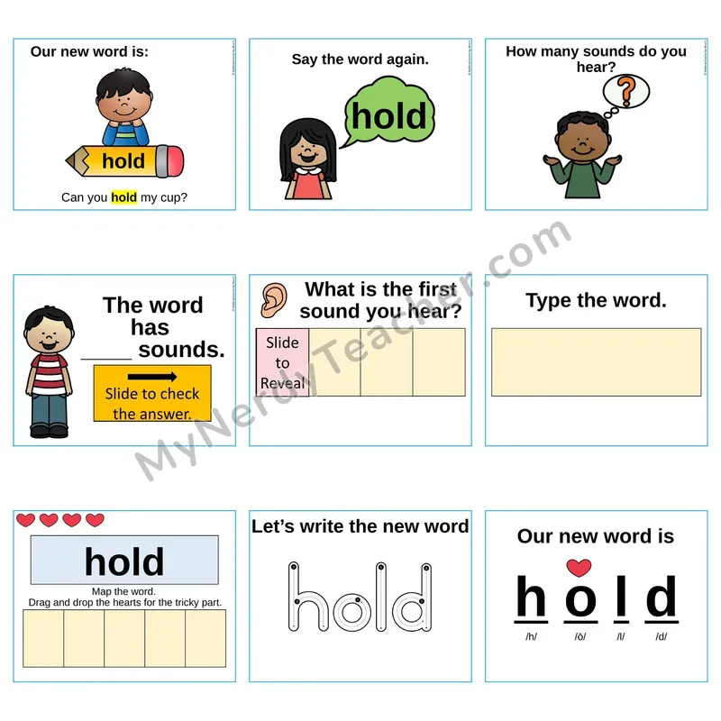 Heart Word Slides Sight Word — hold (Editable PowerPoint Lesson)