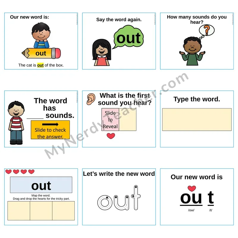 Heart Word Slides Sight Word — out (Editable PowerPoint Lesson)