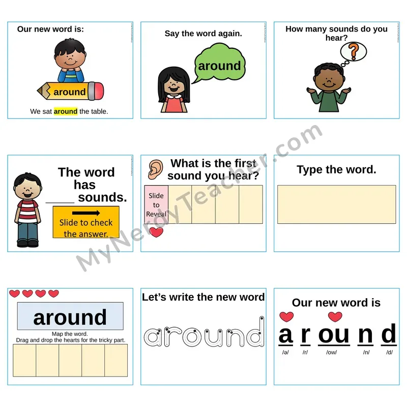 Heart Word Slides Sight Word — around (Editable PowerPoint Lesson)