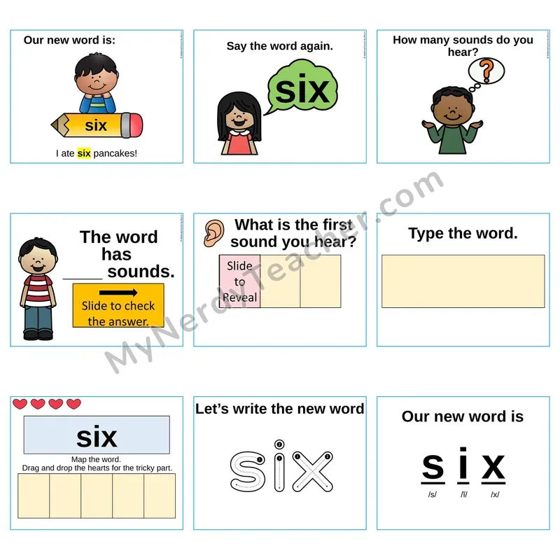 Heart Word Slides Sight Word — six (Editable PowerPoint Lesson)