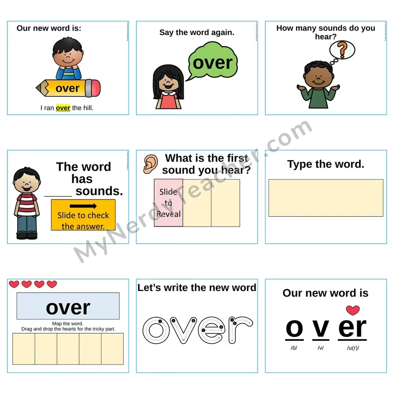 Heart Word Slides Sight Word — over (Editable PowerPoint Lesson)