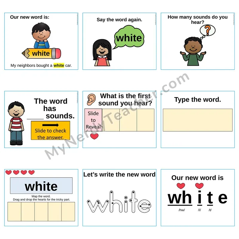 Heart Word Slides Sight Word — white (Editable PowerPoint Lesson)
