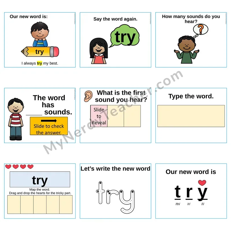 Heart Word Slides Sight Word — try (Editable PowerPoint Lesson)