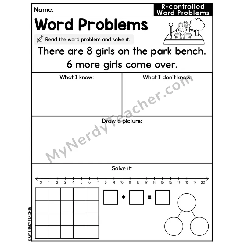 R-Controlled Vowels Editable Decodable Word Problem Slide — Addition Within 20 — #23