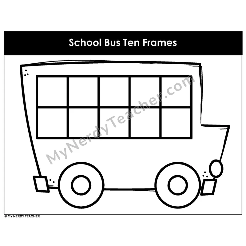 School Bus Ten Frame — Counting Within 10 (Black & White)