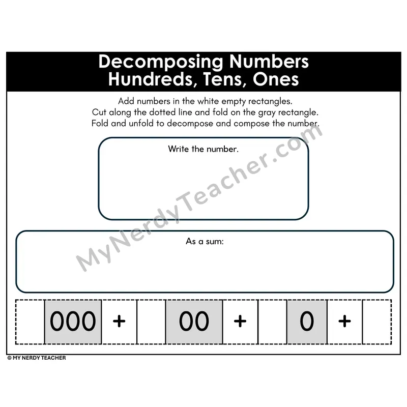 Decomposing Numbers Hundreds Tens Ones Foldable