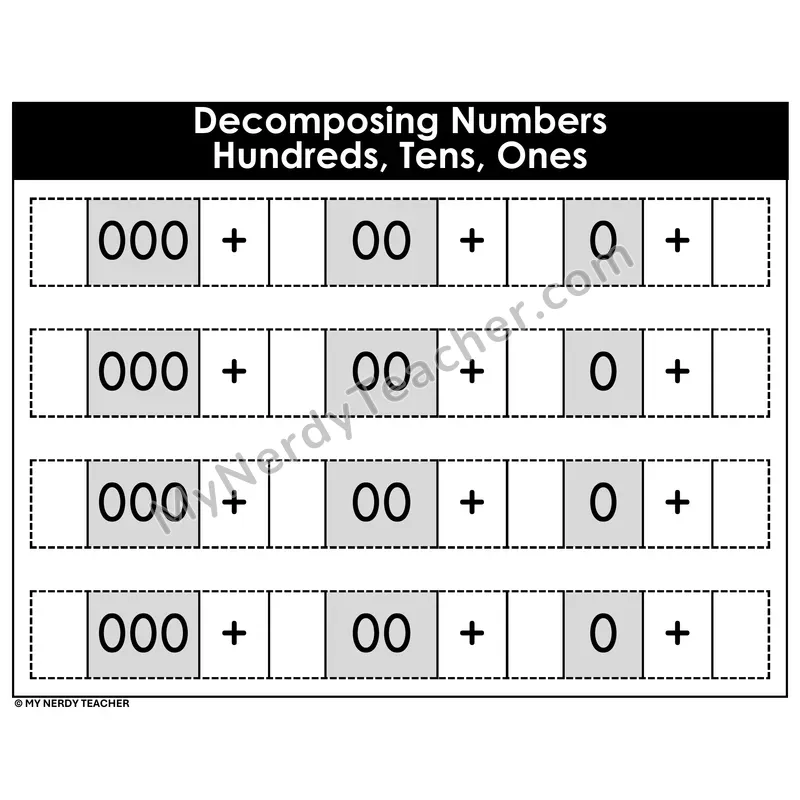 Decomposing Numbers Hundreds Tens Ones Strips