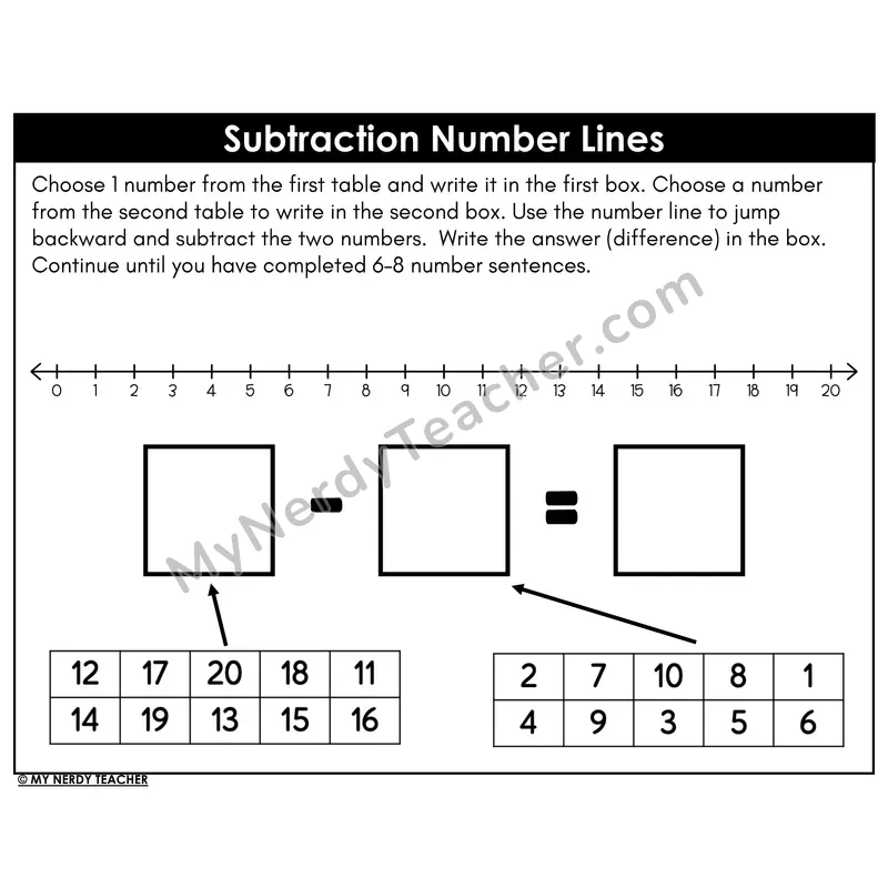Subtraction Number Lines Within 20