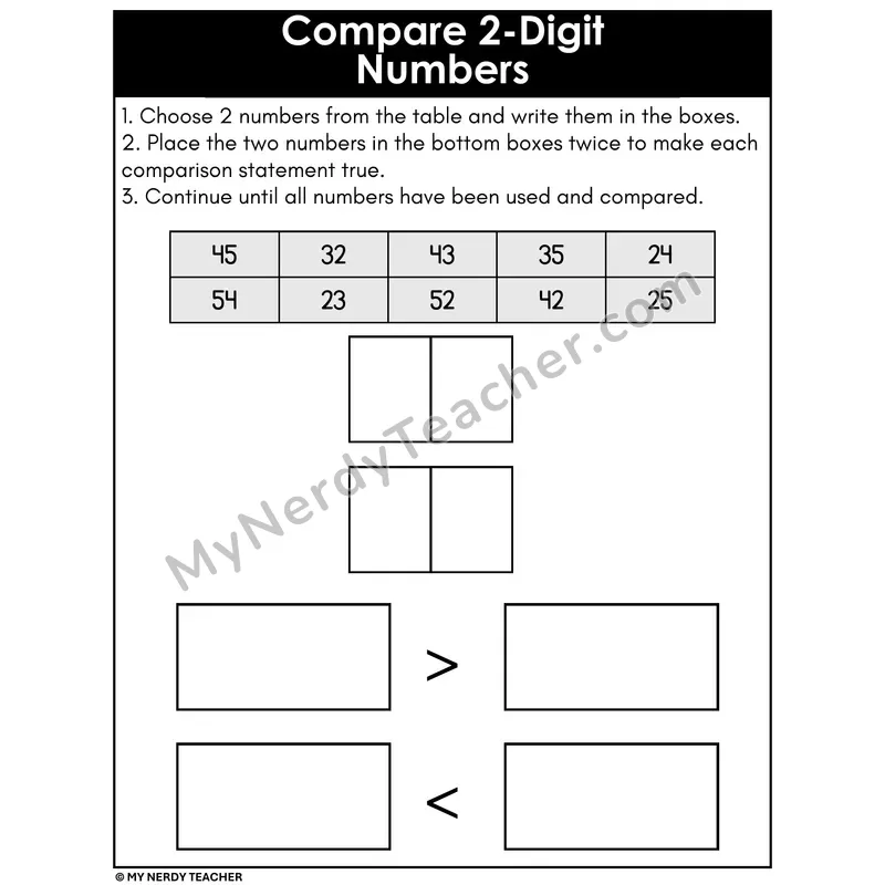Compare 2-Digit Numbers Version 2