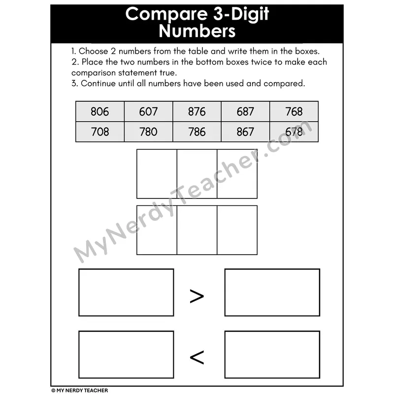 Compare 3-Digit Numbers Version 2
