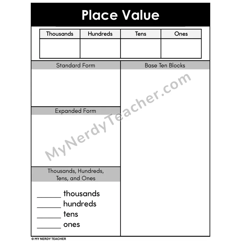 Place Value Worksheet - 4-Digit With Base Ten Blocks