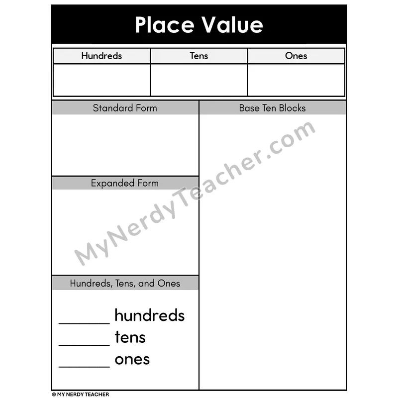Place Value Worksheet - 3-Digit With Base Ten Blocks