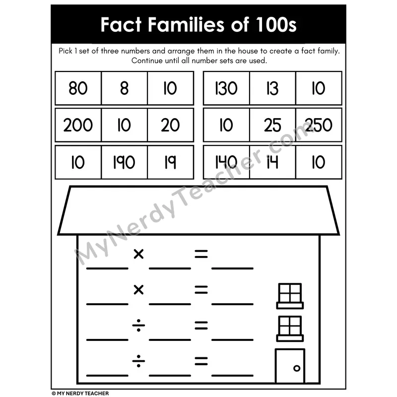 Multiplication and Division Fact Families of 100s Set 1