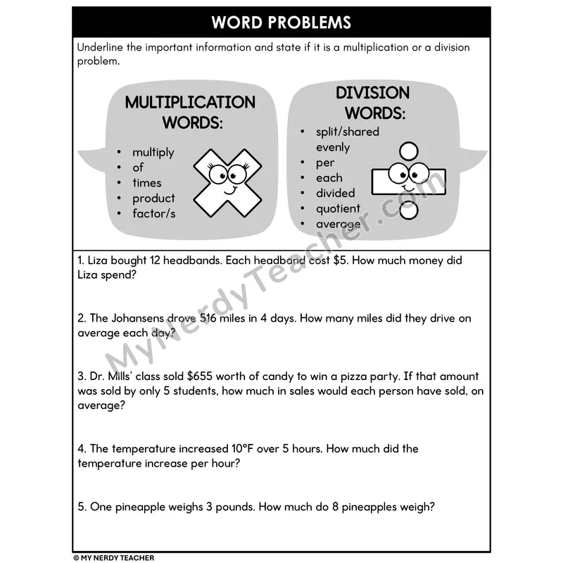 Multiplication and Division Word Problems Set 1
