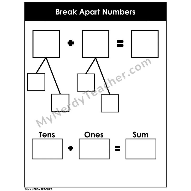 Break Apart Numbers Addition Mat — Decompose into Tens and Ones