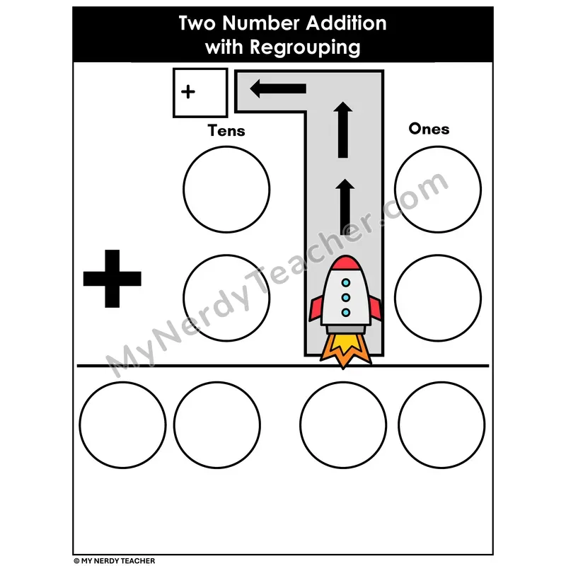 Two-Digit Addition with Regrouping Mat — Rocket Theme