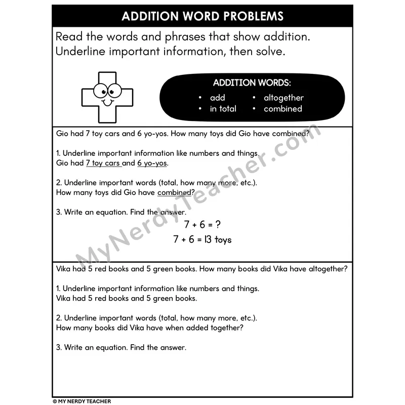 Addition Word Problems Within 20 — Guided Practice Level 1