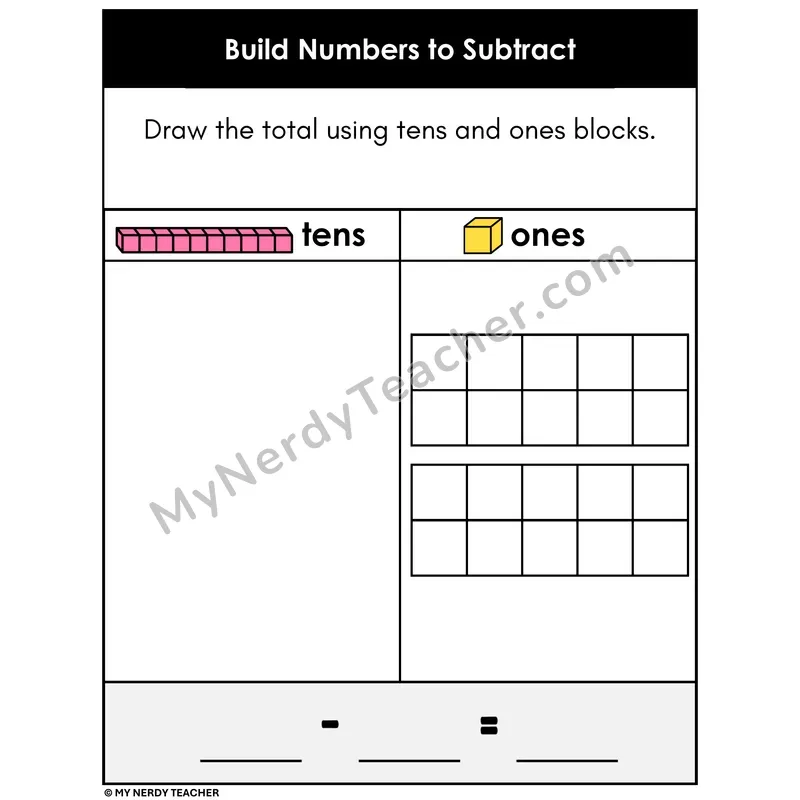Place Value Subtraction Mat — Build Numbers to Subtract with Base Ten Blocks