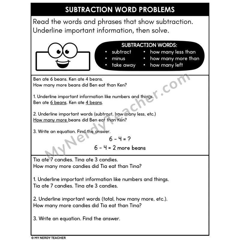 Subtraction Word Problems Within 10 — Guided Practice