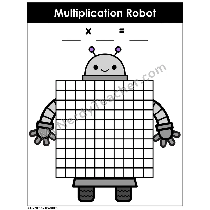 Multiplication Robot Array Mat — Color and Solve