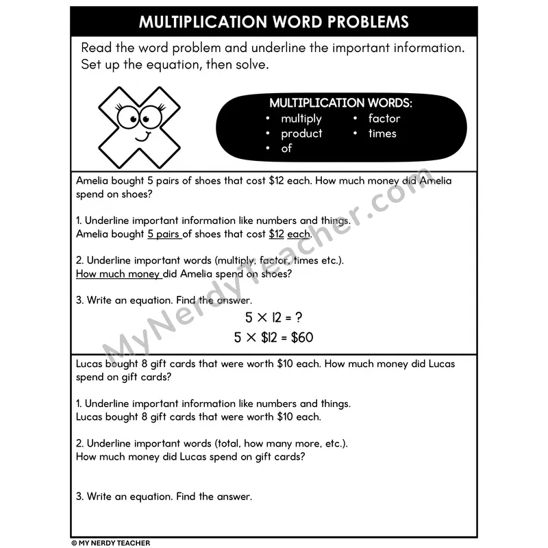 Multiplication Word Problems Worksheet — Guided Practice 1