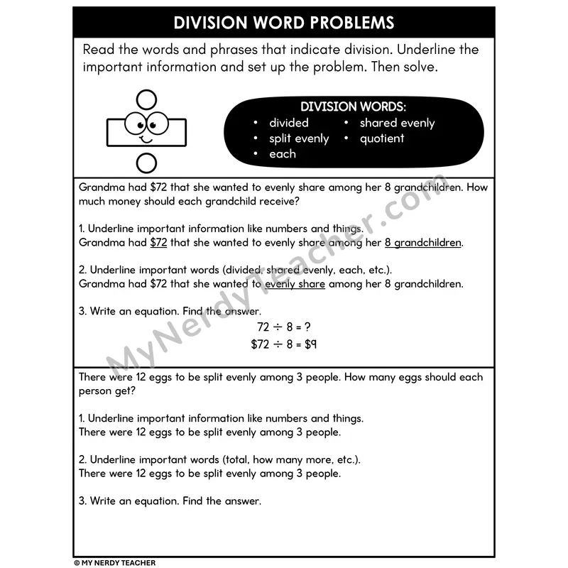Division Word Problems Worksheet — Guided Practice 1