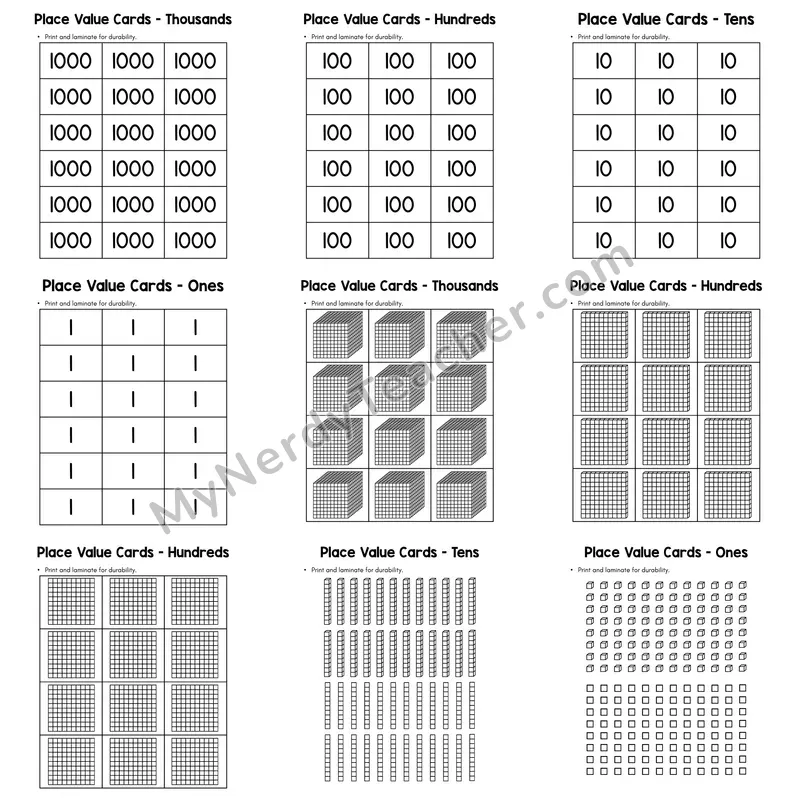 Printable Place Value Cards — Thousands, Hundreds, Tens, and Ones