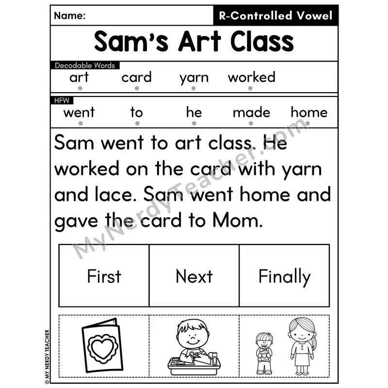 R-Controlled Vowels Decodable Passage with Sequencing #5 — Sam's Art Class