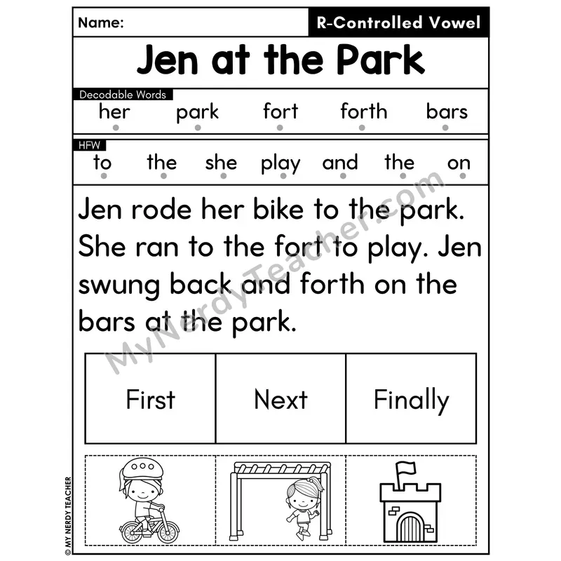 R-Controlled Vowels Decodable Passage with Sequencing #2 — Jen at the Park