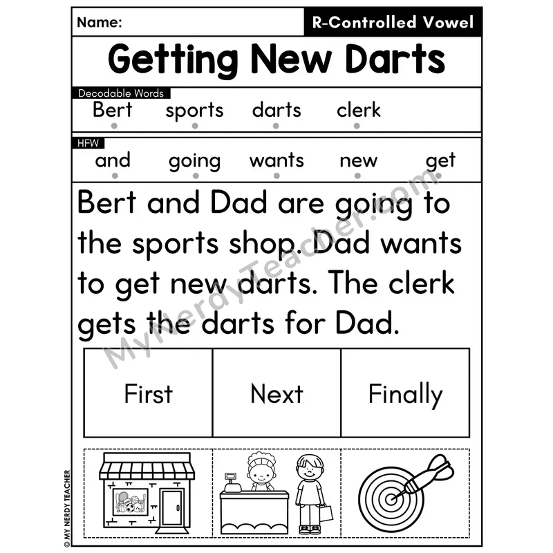 R-Controlled Vowels Decodable Passage with Sequencing #46 — Getting New Darts