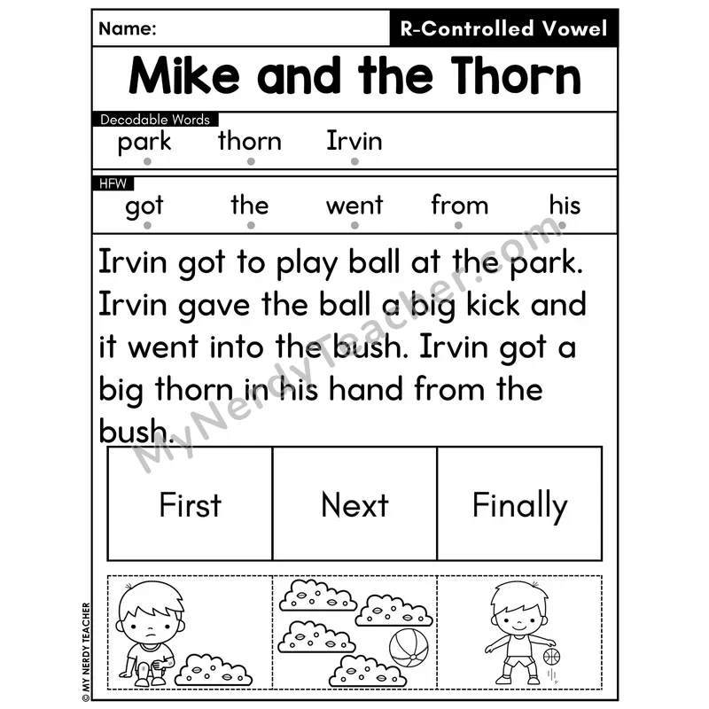 R-Controlled Vowels Decodable Passage with Sequencing #43 — Mike and the Thorn