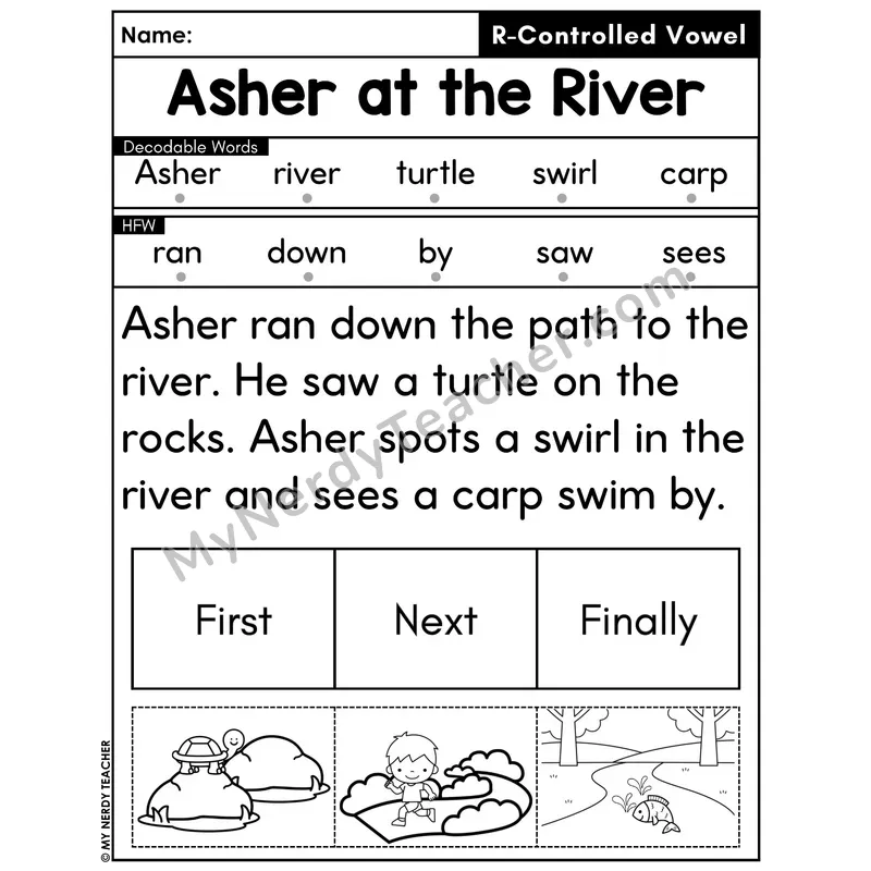 R-Controlled Vowels Decodable Passage with Sequencing #41 — Asher at the River