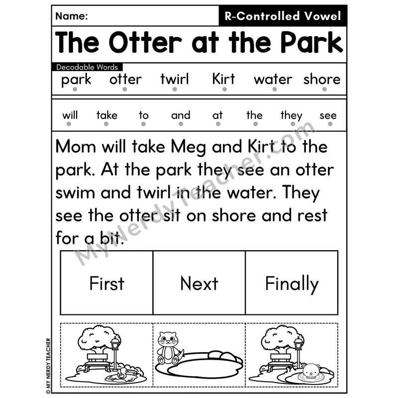 R-Controlled Vowels Decodable Passage with Sequencing #16 — The Otter at the Park