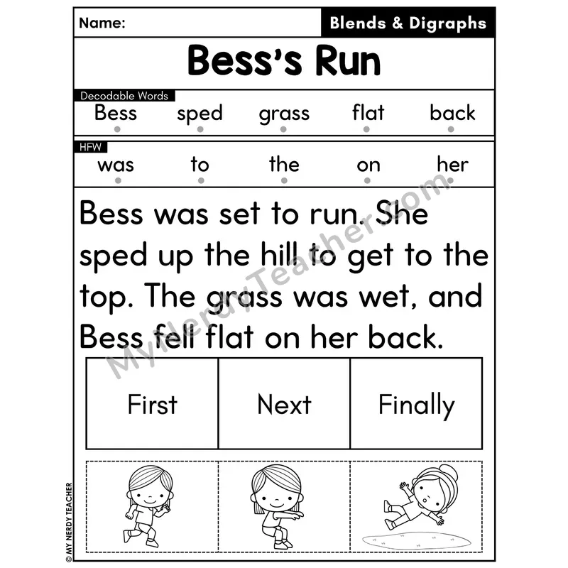 Digraphs and Blends Decodable Passage with Sequencing #3 — Bess's Run