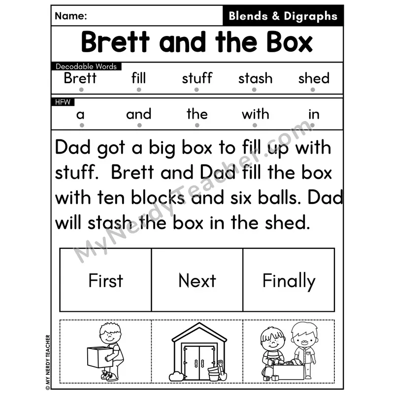 Digraphs and Blends Decodable Passage with Sequencing #47 — Brett and the Box