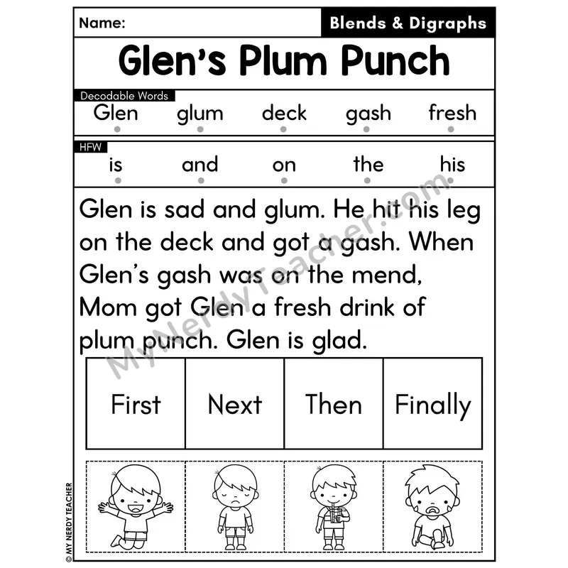 Digraphs and Blends Decodable Passage with Sequencing #29 — Glen's Plum Punch